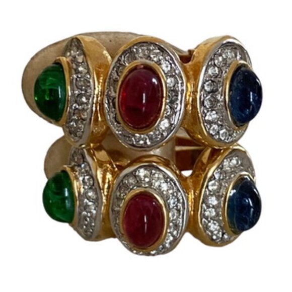 Vintage 80s Unsigned Christian Dior Earrings HuggiesCabochon and Pave Rhinestone - Picture 4 of 8